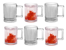 6 Pack Premium Vertical Stripes High Borosilicate Glass Coffee Mugs with Handle