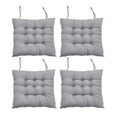 Set of 4 Chair Seat Pads Cushions Tie on Dining Garden Room Kitchen Patio Grey