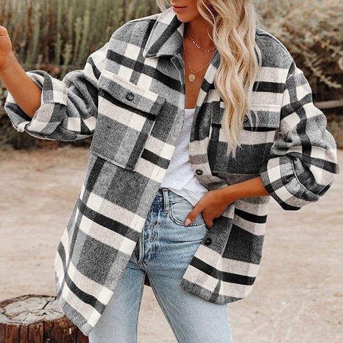Womens plaid shacket - plaid, flannel