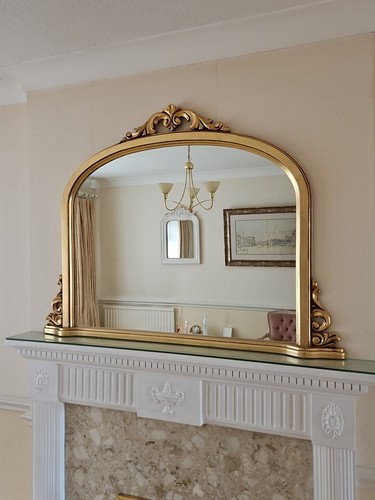 Overmantle mirror with curved - overmantle,