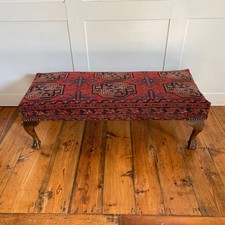 Antique Rectangle Hallway Bench Upholstered Carpet Top Stool Seat Wooden Legs