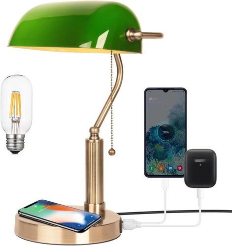 Bankers lamp green glass - bankers,