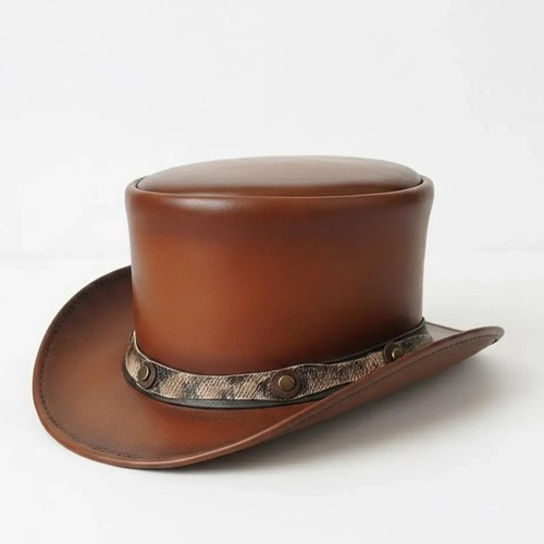 Brown leather top hat - brown,