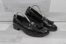 Clarks Tassel Loafers Womens Black Patent Leather Shoes UK 5 E Wide Fit