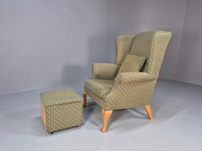 Vintage Parker Knoll Style Wingback with Footstool 1970s Green EB10035VCLO