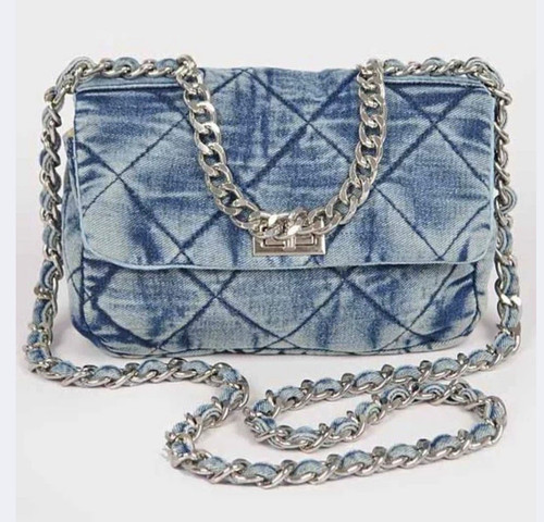 Blue quilted denim small - quilted,