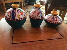 Handmade  Terracotta 3 Pots Set, Warli Art, Home Decor, Indian Ethnic Mini Vases