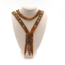 Antique Art Deco Butterfly Micro Seed Bead Necklace Long Flapper 1920s