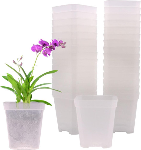 Plastic clear square plant - clear,