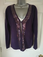 Ladies Purple Sequin Trim Evening Cardigan  Single Button Size 10