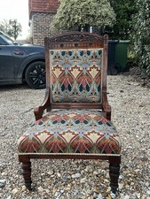Antique Victorian Nursing Chair, Carved Wood Arts & Crafts. William Morris Style