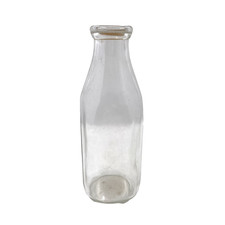 Vintage Glass Milk Bottle 'Pure Fresh Milk' Logo Cardboard Lid H 26cm