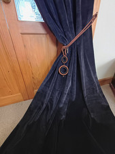 Vintage Velvet DOOR Curtain & Tie. BLUE. 102 Inch Drop x 44" Wide. Velvet Lining