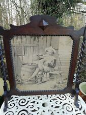 Antique Oak Barley Twist Fire Screen Tapestry Drunken Cavalier