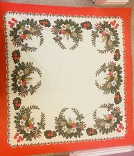 Vintage Christmas Tablecloth Candles Holly Red Green Retro 118x122cm