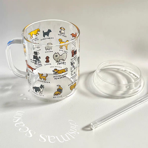 Cat dog cartoon glass - dog, mug