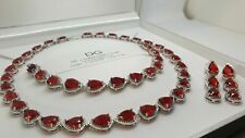 White gold finish Red Ruby created diamond Pear cut necklace earrings bracelet