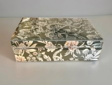 Vintage Biba Black & Silver Glass Floral Hand Painted Jewellery Trinket Box Vgc