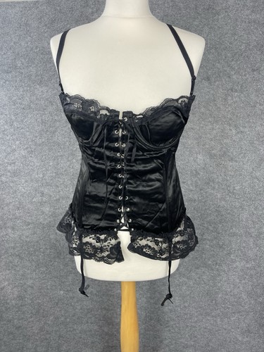 Black satin lace corset - black,