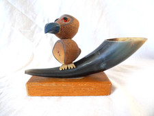 Desk Pen holder  Ornament Tagua Nut from Ecuador Bird On Horn Perch 12cm tall