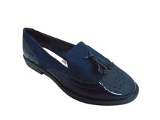 PRIMARK NAVY FAUX PATENT SUEDE LOAFERS WIDE FIT LADIES SHOES WOMANS UK 3 -EUR 36