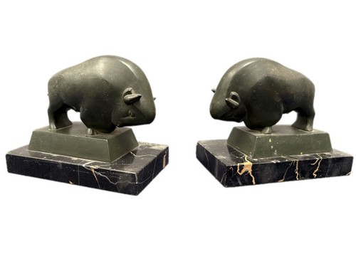 Pair art deco buffalo - of, bull