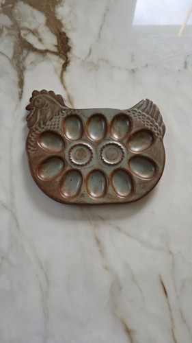 Vintage pottery hen egg plate - pottery,