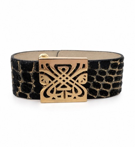Biba black gold leather cuff - gold,