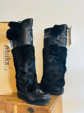 Muks Muk Luks Dakota Knee High Leather & Rabbit Fur Shearling Beaded Boots 5 38