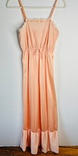VTG 70'S BERKLEIGH JRS*PEACH LACE ROSEBUD TRIMFLOUNCE HEM NIGHTGOWN*9 SMALL