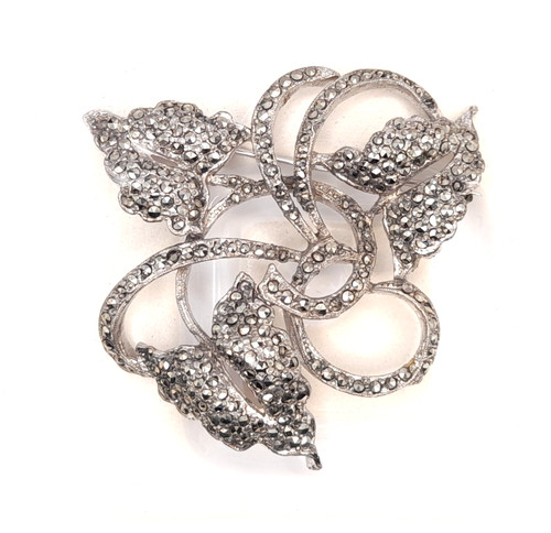 Vintage marcasite leaf brooch - vintage,