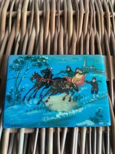 Vintage Fedoskino Russian Lacquer Trinket Box Pearl Hand Painted Winter Scene