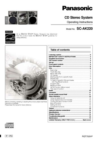 Panasonic ak220 stereo - sa-ak220, cd