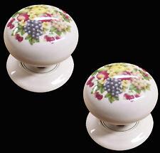 White Ceramic Door Knob Set Fruit Of The Forest Design 60mm (Pair)