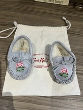 Cath Kidston Suede Slippers. Flower Design. Fur Lined. UK 4-5. VGC