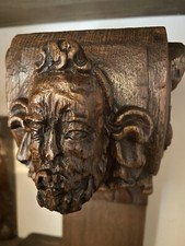 Rare Medieval 15th/16th Century Carved Oak Corbel Of A Biblical Bearded Man.