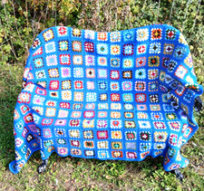Vintage Hand Made Crochet Multicoloured Granny Blanket Throw 54 x 74 " Campervan