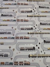 Dear Stella Quilting Cotton Fabric Train On Tracks