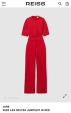 New Reiss June Wide Leg Red Belted Jumpsuit Size 8 RRP £228