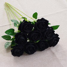 10X Artificial Single Rose Bud With Stem Silk Flowers Fake Bouquet Wedding Party