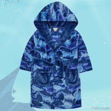 Kids Child Boys Shark Dressing Gown Hood Jawsome Jaws Patterned Bathrobe for Boy
