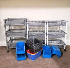 JOB LOT STORAGE TROLLEYS ON WHEELS AND 16 BASKETS CRAFTS KITCHEN VEGETABLES 