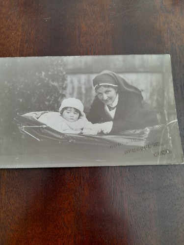 Old postcard nanny with - old,