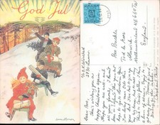 Children sledging on snowy hill 1923 postmark Holiday Infants Seasons