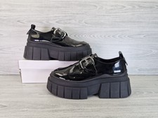 Bershka Womens Black Patent Goth Platform Chunky Streetwear Shoes UK 7 EU 40