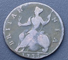 1733 George II Half Penny Georgian Coin Colonial Lot G14