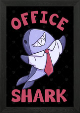 Office Shark Finance White Framed Wall Art Poster Canvas Print Picture