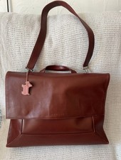 ♲Lovely *RADLEY* Border Brown Leather Flap Work Laptop Briefcase Shoulder Bag♲