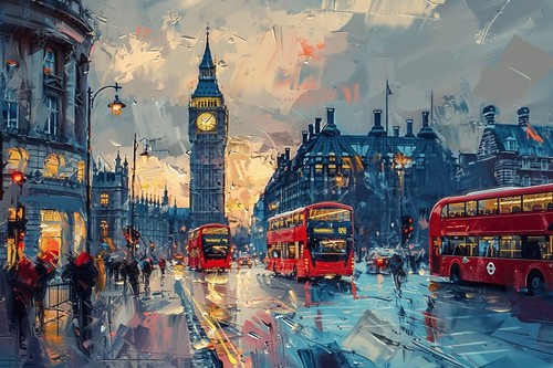 London big ben - bus, canvas