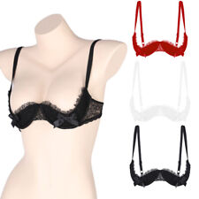 UK Womens Half Cup Bra Padded Underwired Lace Strap Bralette Brassiere Lingerie